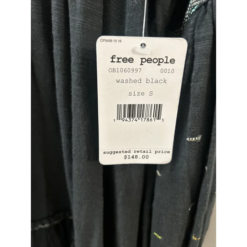 $148 Free People Much Love Tunic / Mini Dress Embroidered Cutout Back Black Sz S